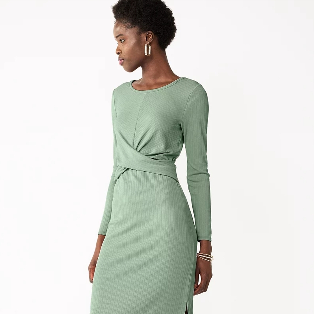 Elegant Green Long Sleeve Dress